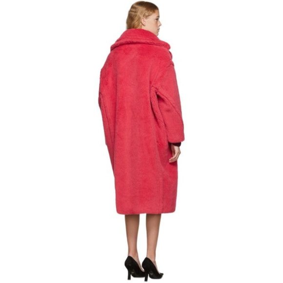 MAX MARA Teddy Bear Icon Coral Red Tedgirl Faux Fur Coat Size S - Picture 3 of 14